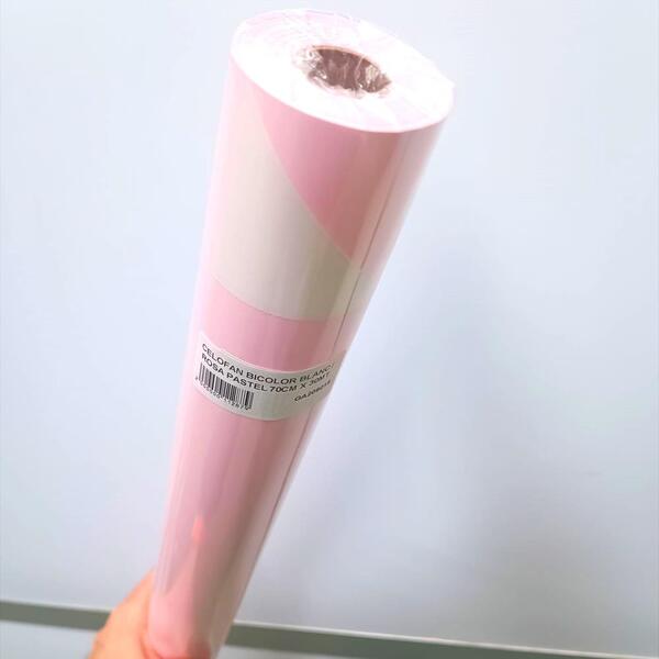 CELOFAN BICOLOR BLANC / ROSA PASTEL 70CM X 30MT.